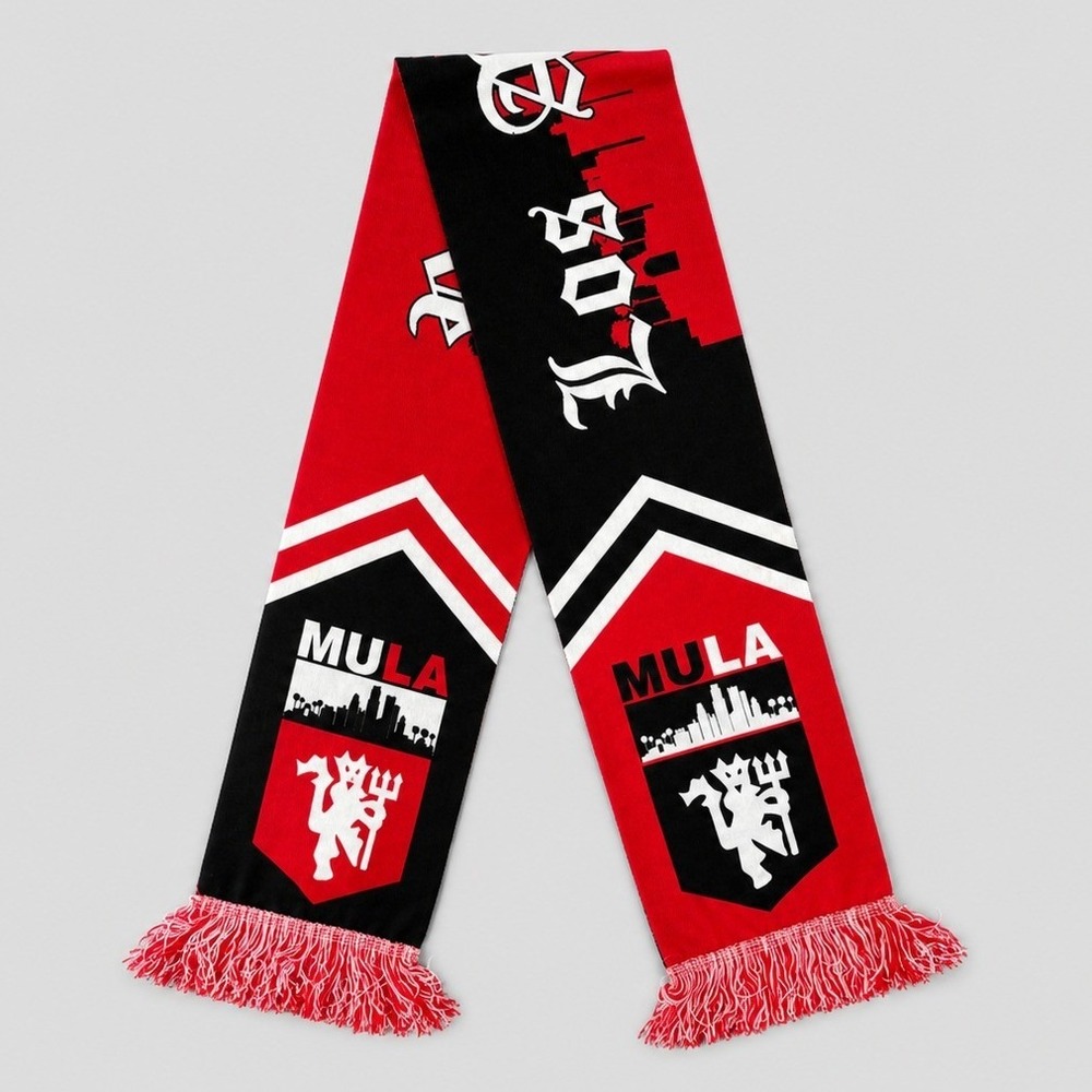 Ruffneck Manchester United Los Angeles MULA Soccer Scarf Red Black White Fringe